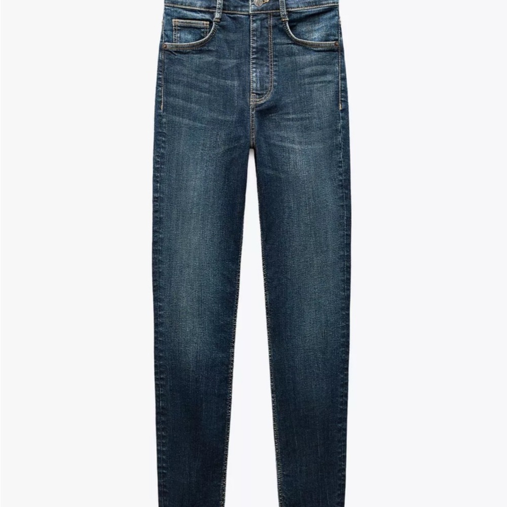 NWT Zara High-Waisted Blue Skinny Jeans with Vintage Wash - Picture 2 of 9